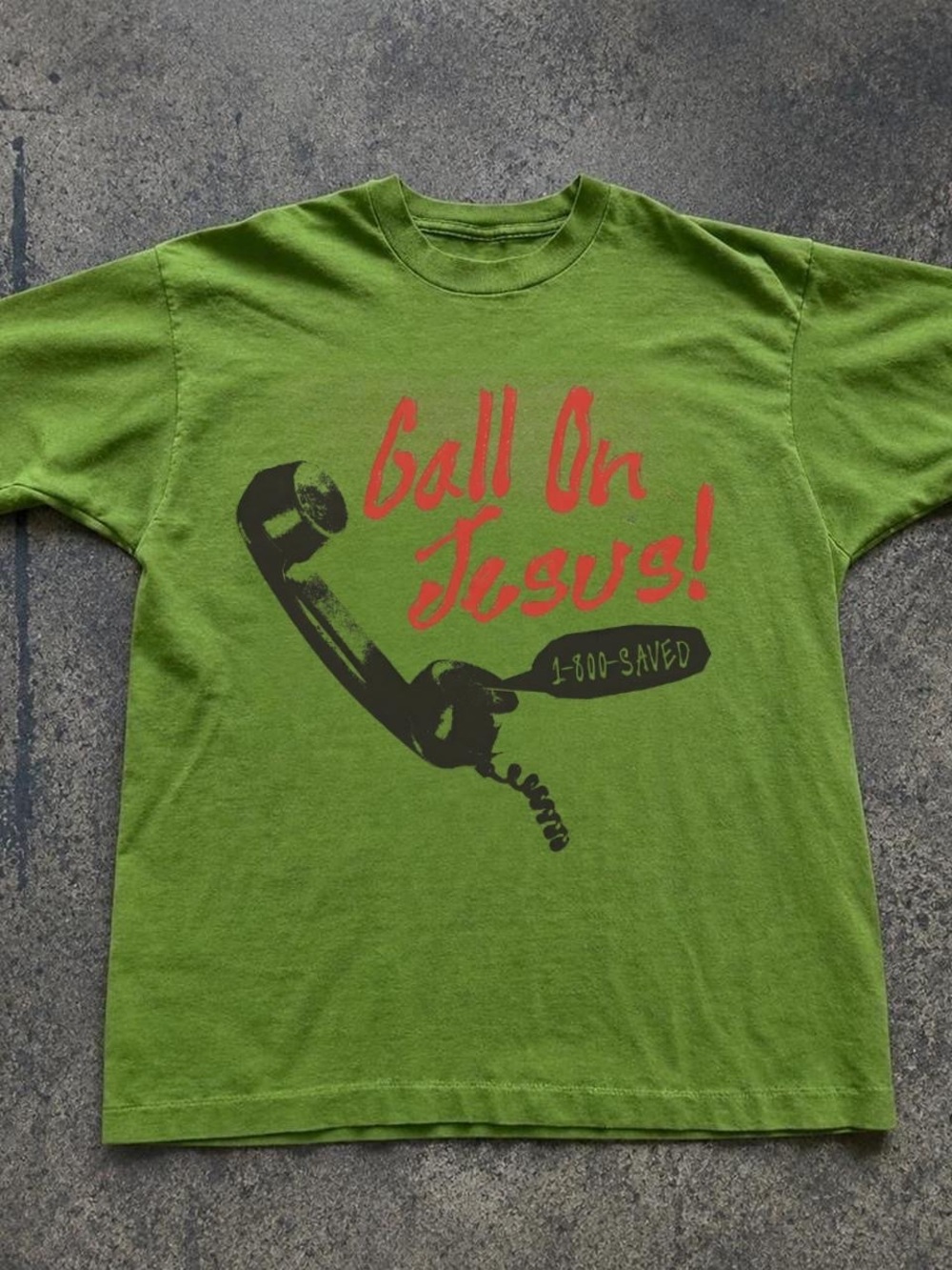 Gildan Lime Green 'Call On Jesus' Graphic Tee with Red & Black Print